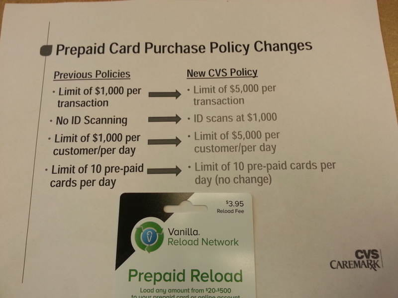 New CVS Limit For Vanilla Reloads Prepaid Cards Limit is $5000 Per Transaction