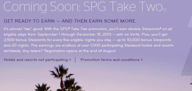 Starwood “Take Two” Promotion: Double Points For Stays Sep 1 – Dec 15, 2013