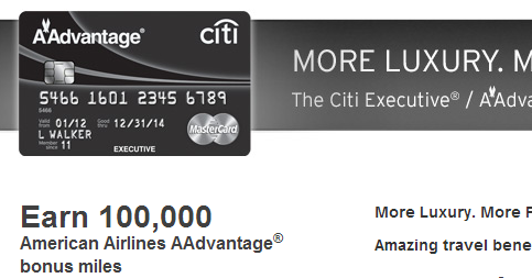 100,000 Miles Offer for the Citi Executive American Airlines MasterCard