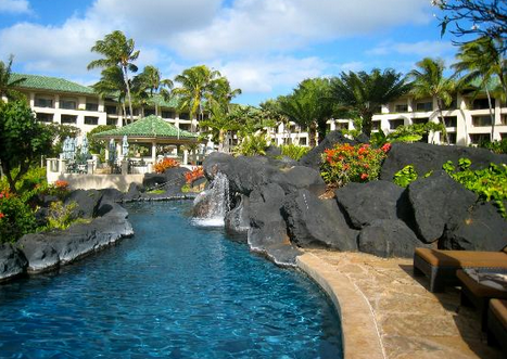 Relaxing spots and waterfalls around the pool