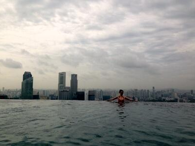 Me at the Marina Bay Sands infinity pool - sadly, a cloudy day